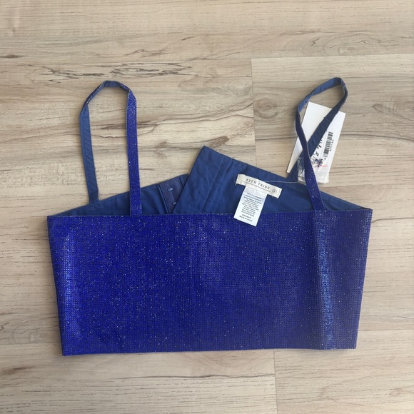 Colbalt Blue Rhinestone Crop Top - Picture 2 of 8